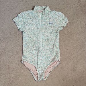 TINY Cottons Girls Floral Printed Short Sleeve One Piece Swimsuit - Size 10